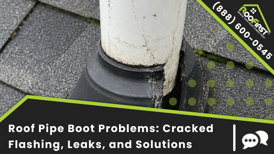 Cracked roof pipe boot and plumbing vent boot causing a roof vent boot leak near you.